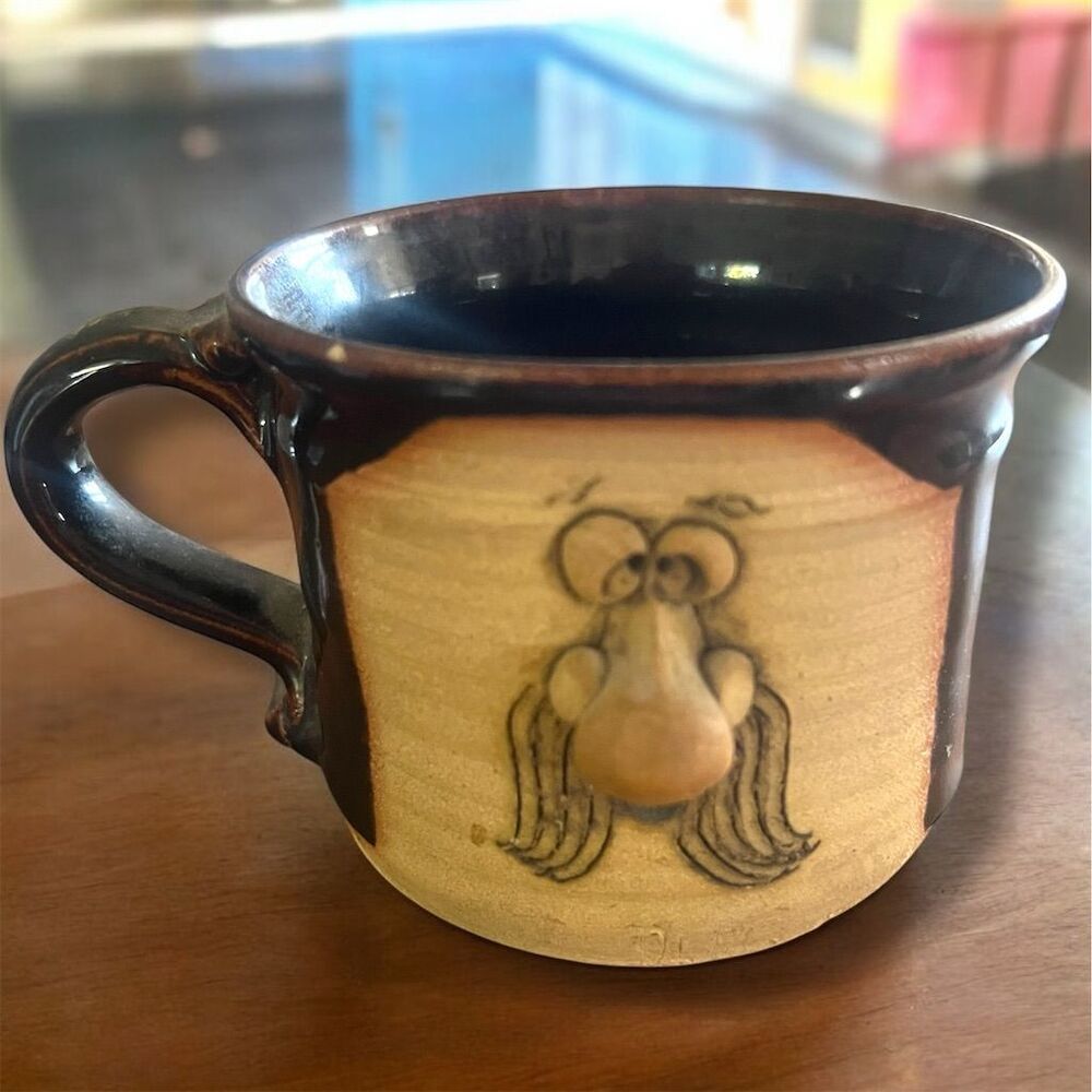 Vintage Peter Petrie Pottery 3D Bearded Face Coffee Mug Handmade 1970s Rare HTF